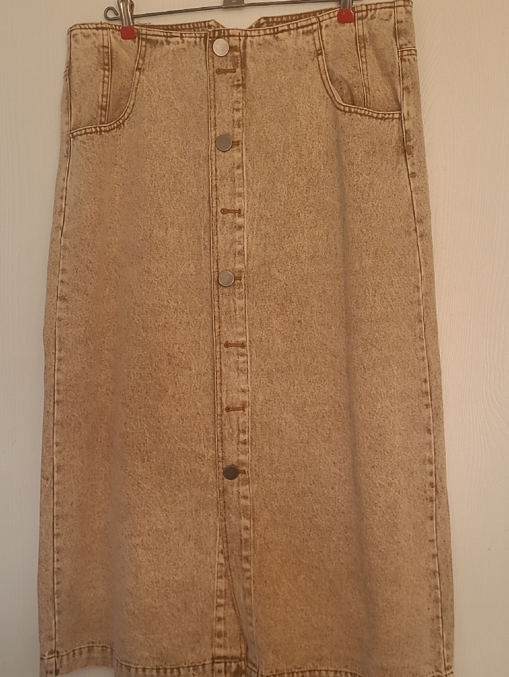 So Me Beige Button-Front A-Line Denim Skirt